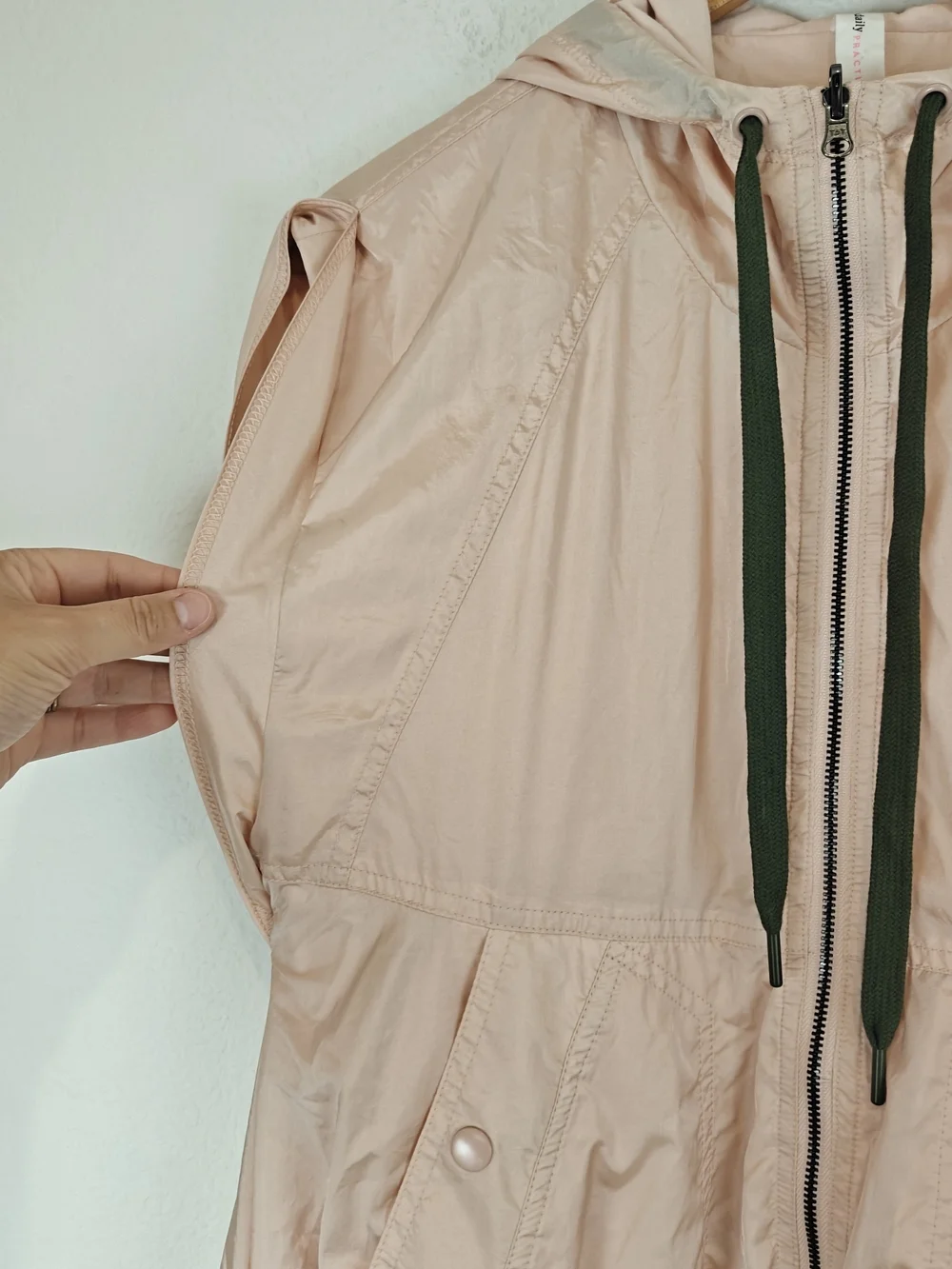 Anthropologie Daily Practice Pink Hooded Utility Vest XS Relaxed Drawstring Zip